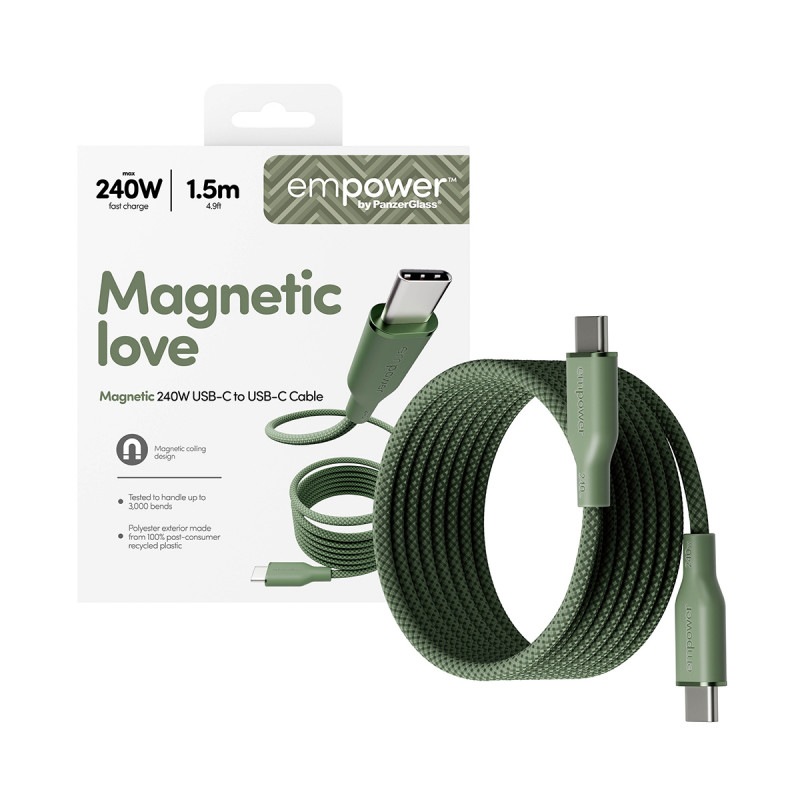 PanzerGlass empower Magnetic 240W USB-C naar USB-C kabel 1,5 m groen