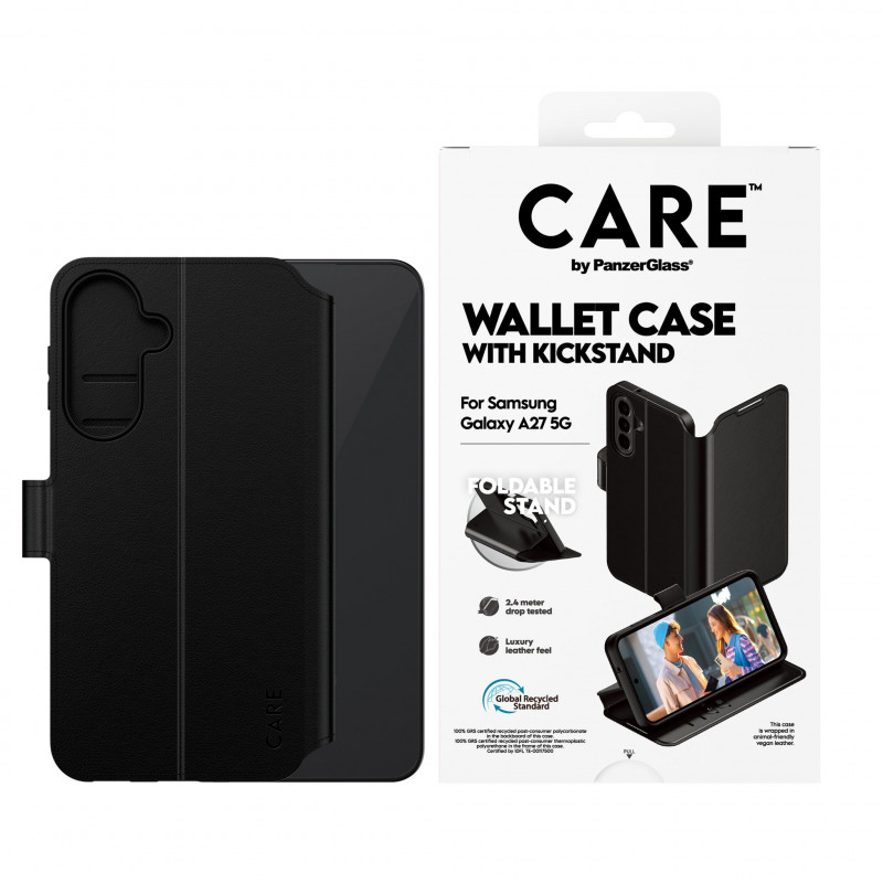 PANZERGLASS CARE wallet case met kickstand voor Samsung Galaxy A27 5G, transparant