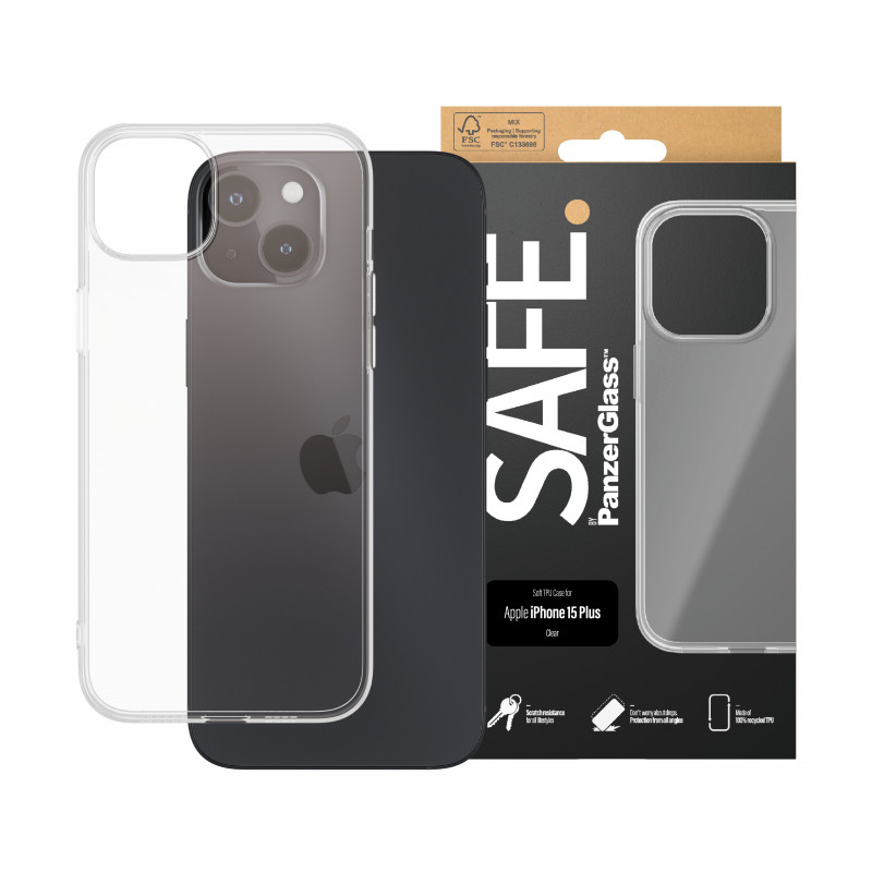SAFE by PanzerGlass iPhone 15 Plus hardcase transparant 100% gerecycled TPU