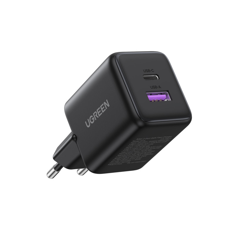 UGREEN X516 GaN 30W USB-C + USB-A wandlader zwart