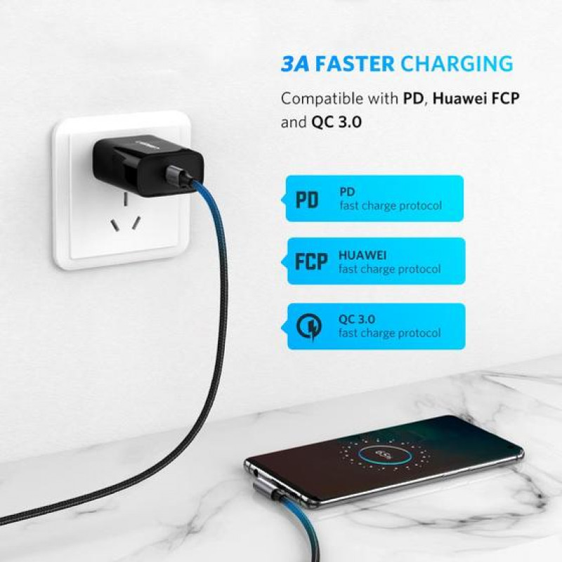 UGREEN USB-C naar USB-C haakse kabel QC 3.0 PD 3A 60W 1m zwart