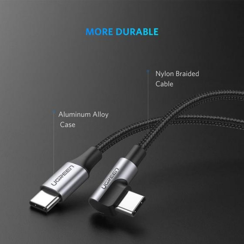 UGREEN USB-C naar USB-C haakse kabel QC 3.0 PD 3A 60W 1m zwart