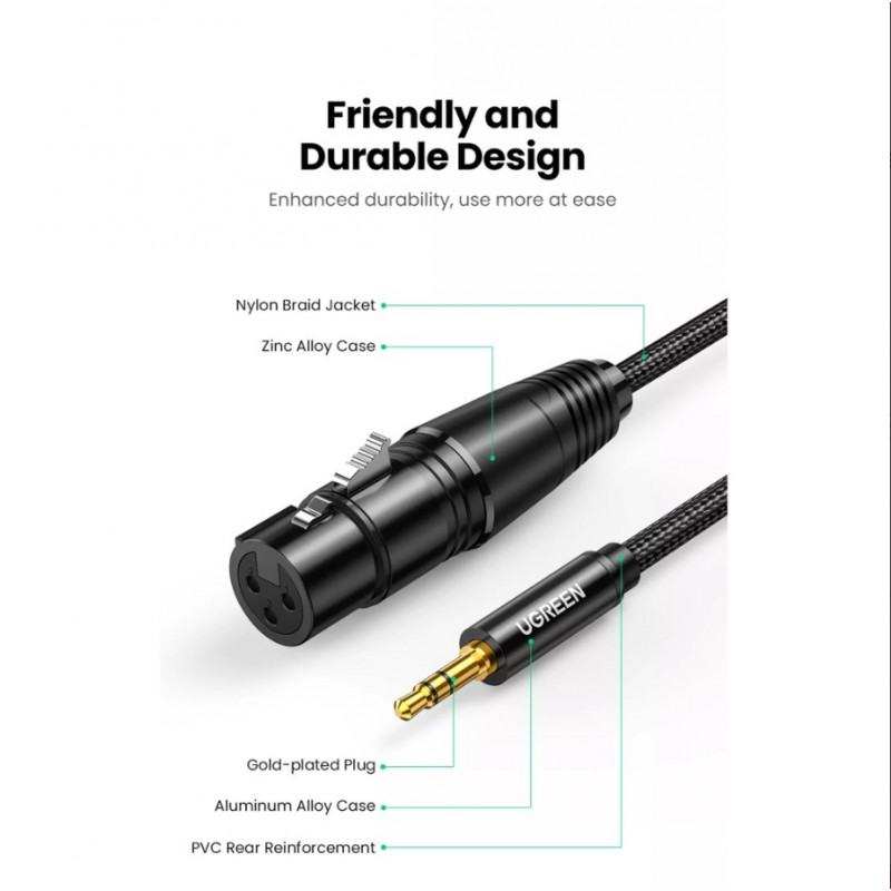 UGREEN AV182 XLR-stekker naar 3,5-mm-TRS-stekker audiokabel 1 m zwart