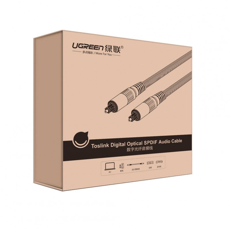 UGREEN Toslink audiokabel, gevlochten nylon, 3m zilver