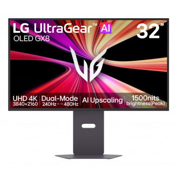 LG UltraGear Evo AI 32GX870B-B 31,5 inch Tandem OLED gaming-monitor, 4K 240Hz / FHD 480Hz, HDR500, USB-C 90W