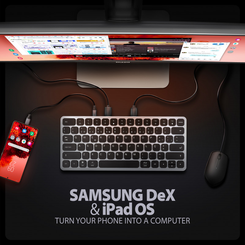 AXAGON HMC-KB-PT USB-C 5Gbps Toetsenbord (PT) 9-in-1 Hub
