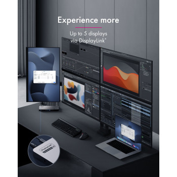 ICY BOX IB-DK7402-C31 Diamond Dock 12-in-1 USB-C-dockingstation, 5x video-uitgang, 140 W PD, DisplayLink, antraciet/zwart