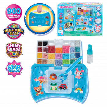 EPOCH Aquabeads Craft Studio Startset – Meer dan 800 wateractieve kralen in 12 kleuren, herbruikbare layout-tray, kralenpen & sprayer, zonder hitte of lijm, creatieve kralenkunst-set voor kinderen vanaf 4 jaar