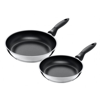 SILIT Domus Koekenpannenset 24 & 28 cm, RVS met zwart handvat, geschikt voor inductie, 2-delig