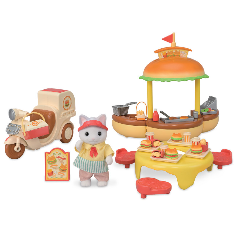 Sylvanian Families mobiele hamburgerkraam met figuur
