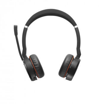 Jabra Evolve 75 MS stereo draadloze headset met actieve ruisonderdrukking, Microsoft Teams-gecertificeerd, dual-bluetooth-connectiviteit, busylight, on-ear, zwart