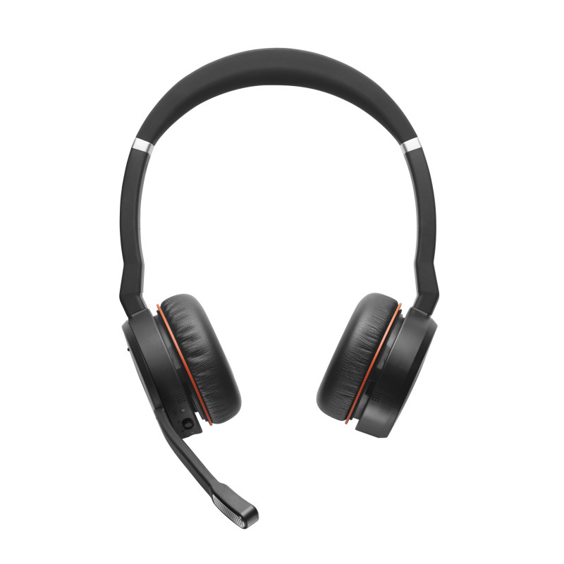 Jabra Evolve 75 MS stereo draadloze headset met actieve ruisonderdrukking, Microsoft Teams-gecertificeerd, dual-bluetooth-connectiviteit, busylight, on-ear, zwart