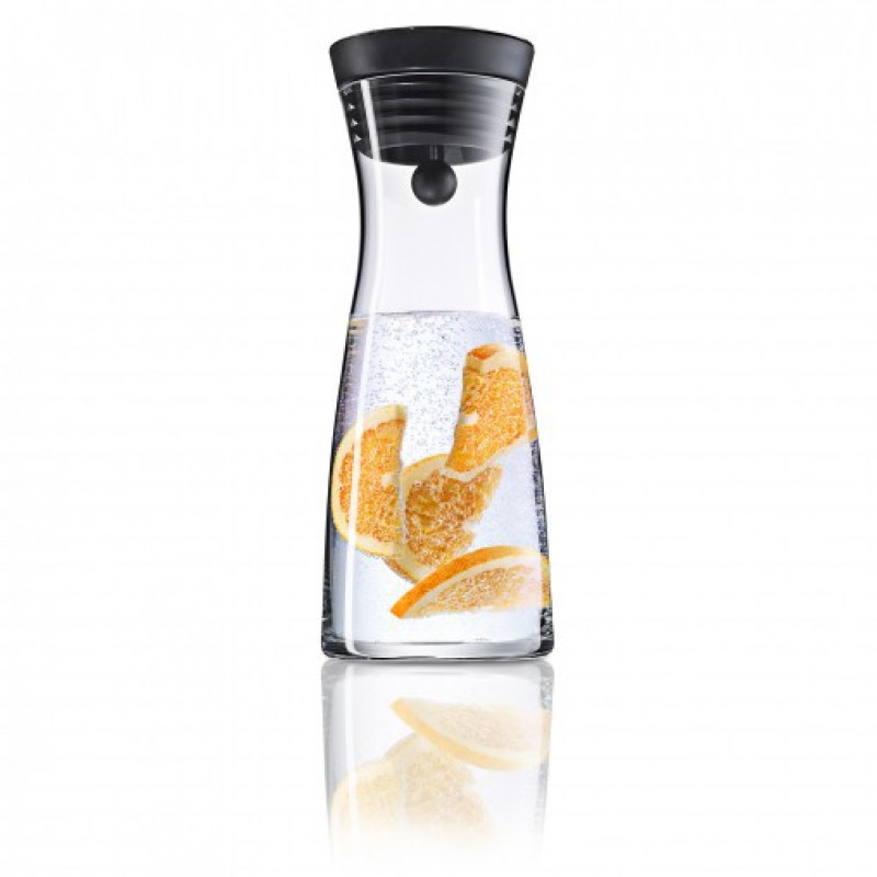 WMF Basic waterkan 0,75 L, glas met RVS-deksel en siliconen afdichting, transparant/zwart 06.1771.6040