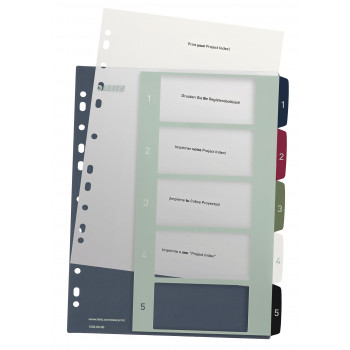 Leitz register 1235 Style DIN A4 1-5 polypropyleen meerkleurig 5 extra brede scheidingsbladen, PC-bedrukbaar 1235-00-00