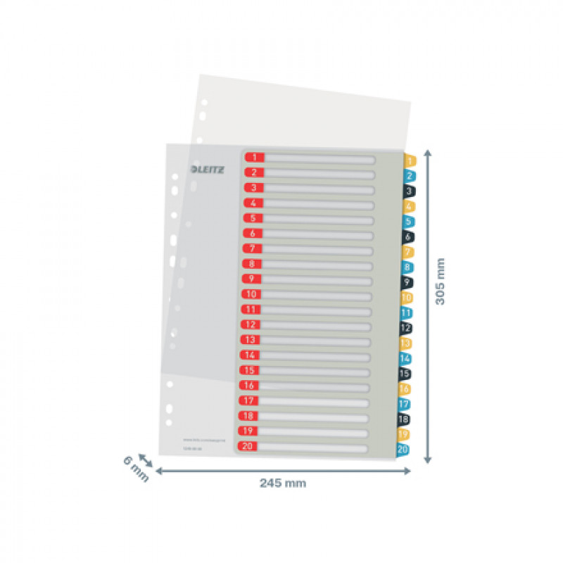 Leitz 12490000 numeriek register A4 12 registertabbladen polypropyleen
