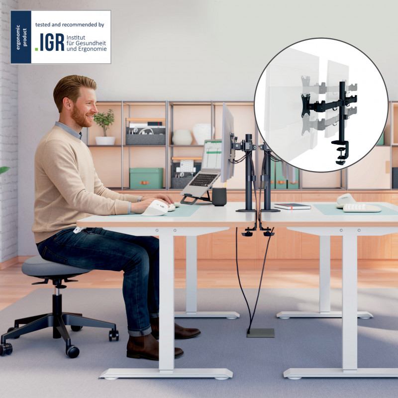 LEITZ Ergo Slim Dubbele monitorarm, bureauklem, zwart 61640095