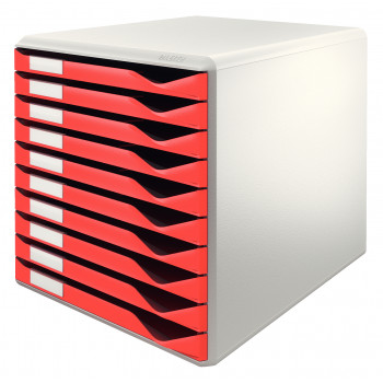 Leitz Plus ladekast formulierenset, 10 laden, lichtgrijs/rood, DIN A4, uittrekbeveiliging, stapelbaar 5281-00-25