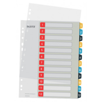 Leitz Cosy A4 gedrukt register-set, 1-12, PP, meerkleurig 12480000