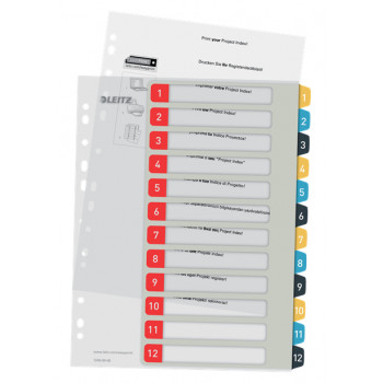 Leitz Cosy A4 gedrukt register-set, 1-12, PP, meerkleurig 12480000
