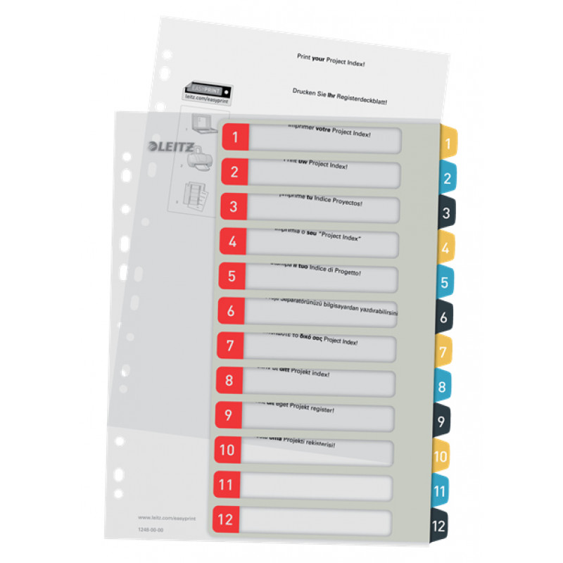 Leitz Cosy A4 gedrukt register-set, 1-12, PP, meerkleurig 12480000
