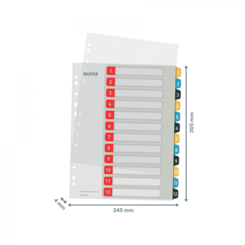 Leitz Cosy A4 gedrukt register-set, 1-12, PP, meerkleurig 12480000