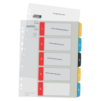 Leitz 12400000 cijferregister, A4, 10 registertabs, polypropyleen, grijze tabs, transparant lichaam, universele perforatie
