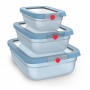 EMSA ONECLICK bewaardoosset, 3 delen, 0,5/1,2/2,3 L, blauwe deksels, transparante dozen 3110601764