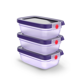EMSA ONECLICK bewaarbakset, 3 x 0,5 L, violet, lekvrij, BPA-vrij 3110601837