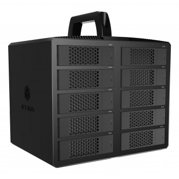 ICY BOX IB-3710-C31 10-bay USB 3.2 Gen 2 JBOD behuizing voor 2,5 inch/3,5 inch SATA HDD/SSD, single mode, USB-C naar C kabel, 200 W voeding, zwart