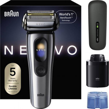 Braun NEVO 17000cc elektrische scheerapparaat met Clean&Charge station, 5 modi, 360°-scheerkop, chroom/zilver 349659