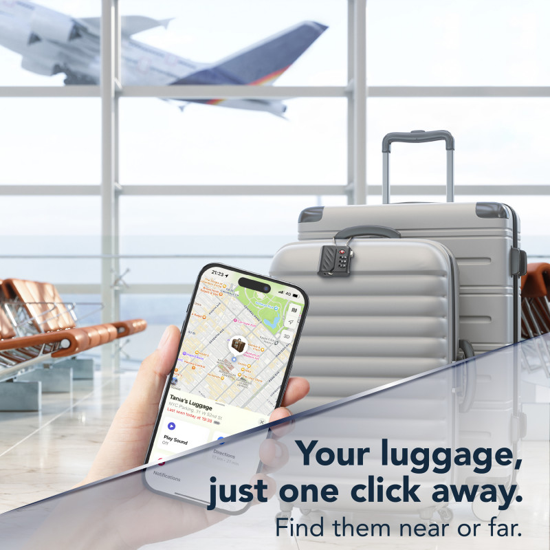 Cellularline TRACY LOCK slim hangslot met Bluetooth-tracker via Apple Find My, zwart 61302
