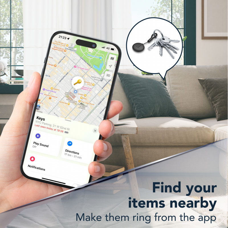 Cellularline TRACY TAG Bluetooth-tracker voor Apple Find My, zwart 60994
