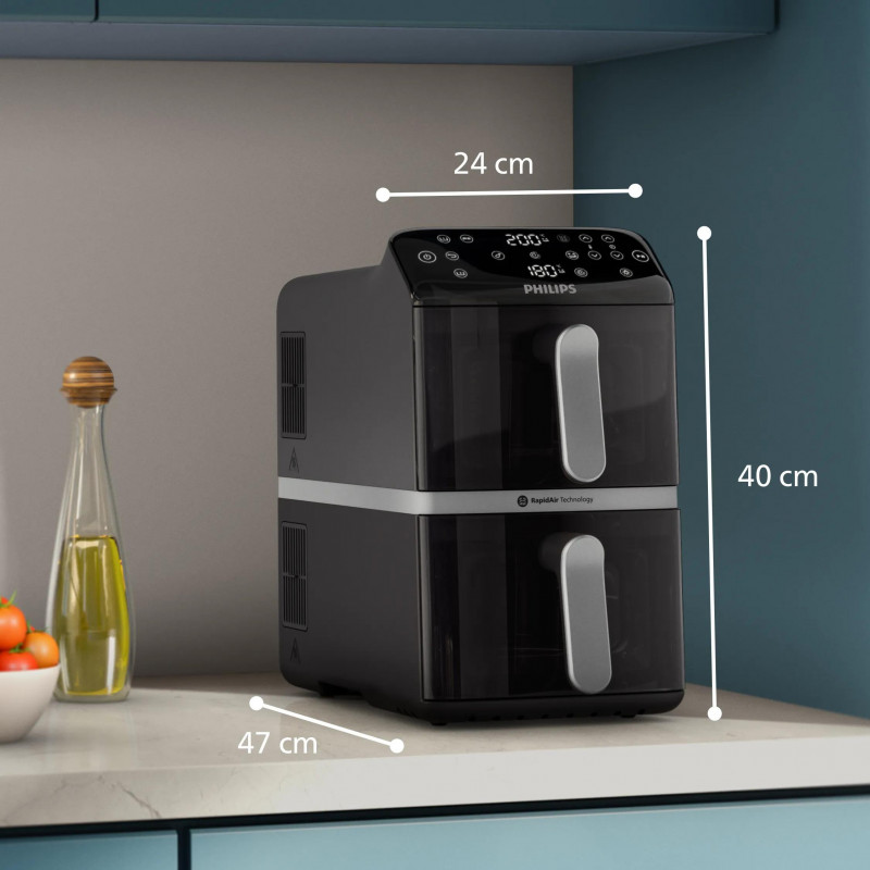 Philips Ovi Stacked Dual Basket 4000 heteluchtfriteuse 9L 2700W zwart & zilver NA461/00