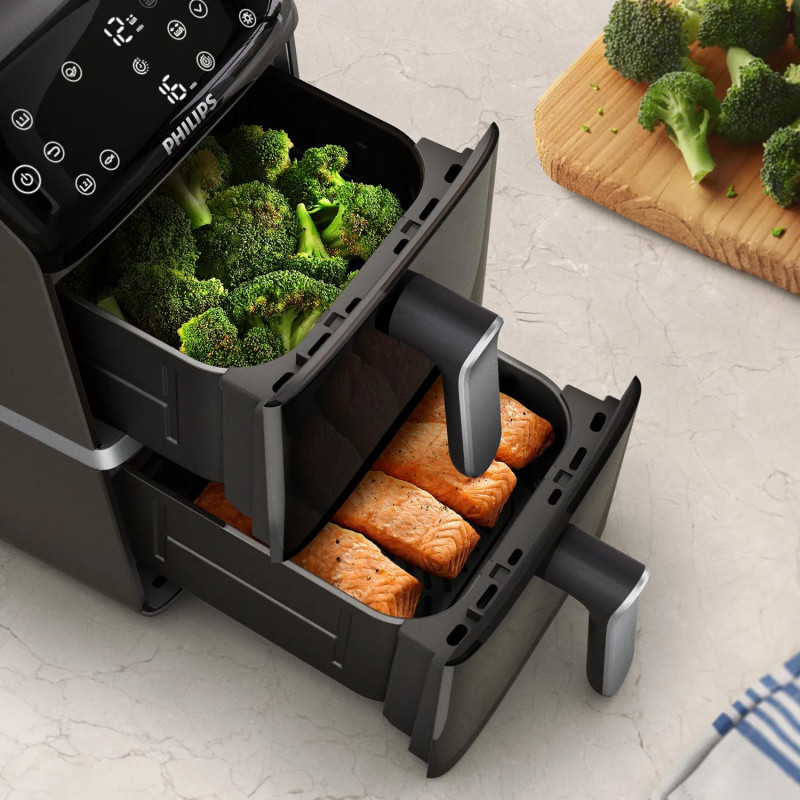 Philips Ovi Stacked Dual Basket 4000 heteluchtfriteuse 9L 2700W zwart & zilver NA461/00