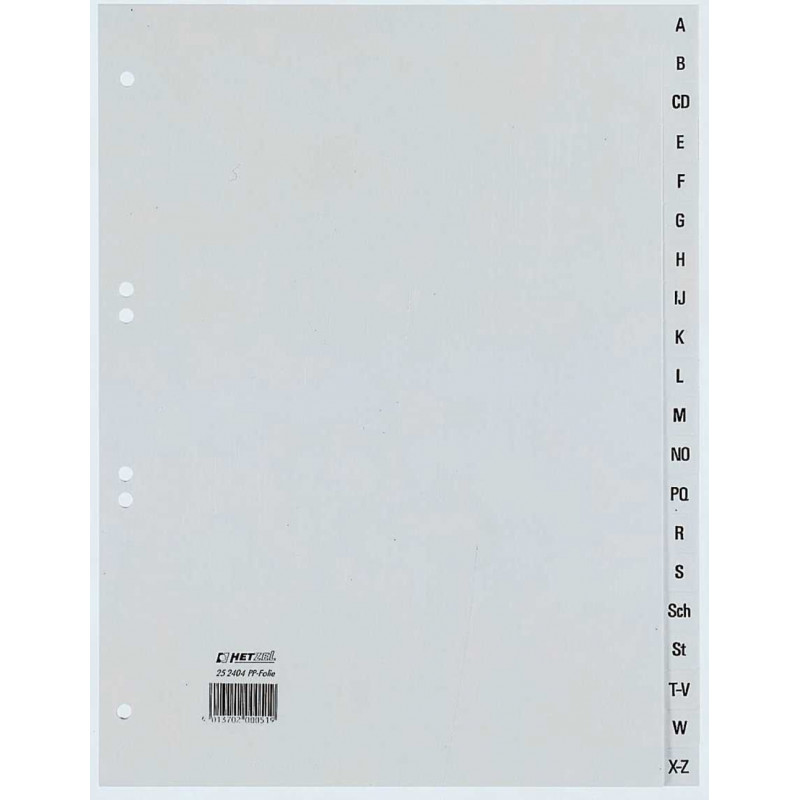 REXEL HETZEL A4 A-Z register, 20-tab, polypropyleen, grijs, 80-80-80 mm perforatie 25240481