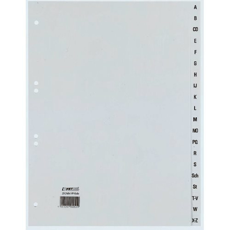 REXEL HETZEL A4 A-Z register, 20-tab, polypropyleen, grijs, 80-80-80 mm perforatie 25240481