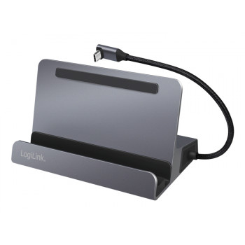 LogiLink UA0408 USB-C dockingstation met tabletstandaard, HDMI 4K@60Hz, 100W PD, Gigabit Ethernet, zilver