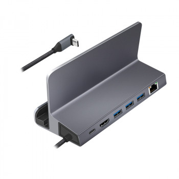 LogiLink UA0408 USB-C dockingstation met tabletstandaard, HDMI 4K@60Hz, 100W PD, Gigabit Ethernet, zilver