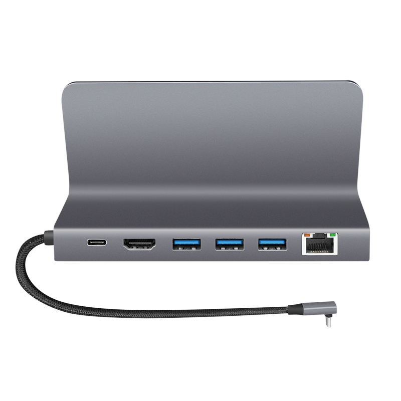 LogiLink UA0408 USB-C dockingstation met tabletstandaard, HDMI 4K@60Hz, 100W PD, Gigabit Ethernet, zilver