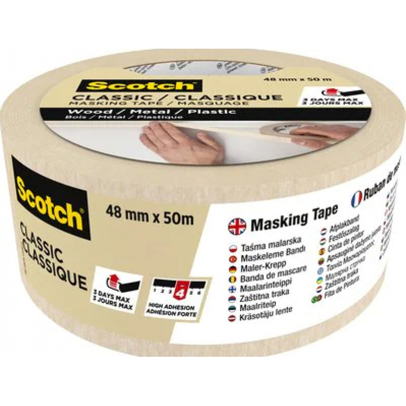 3M Classic 2000 schildersafdekband, beige, 48 mm x 50 m, PEFC-gecertificeerd (CLASSIC-4850 PEFC)