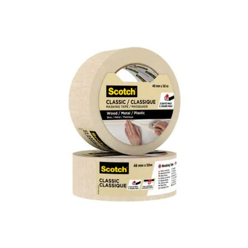 3M Classic 2000 schildersafdekband, beige, 48 mm x 50 m, PEFC-gecertificeerd (CLASSIC-4850 PEFC)