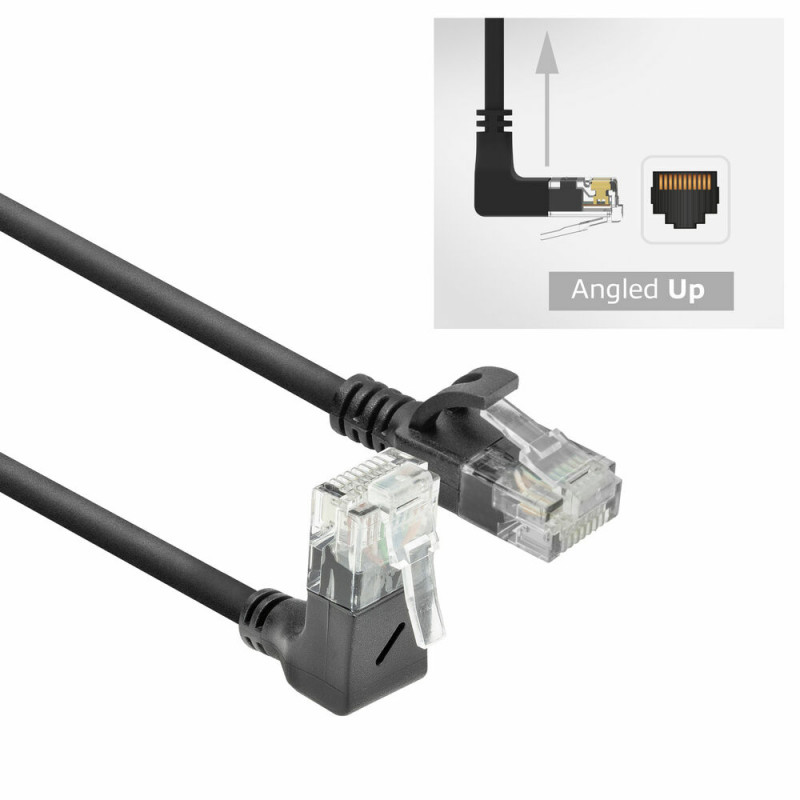 ACT DC4901 1m CAT6A U/UTP LSZH slimline patchkabel, zwart, RJ45 90° haaks naar recht