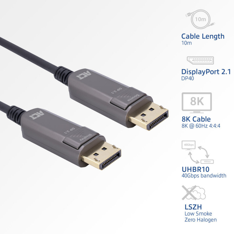 ACT 10m 8K DisplayPort 2.1 DP40 UHBR10 LSZH actieve optische kabel (AOC) AK4170