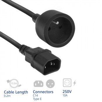 ACT netkabel C14 naar type E bus 0,2 m zwart 10A AK5385