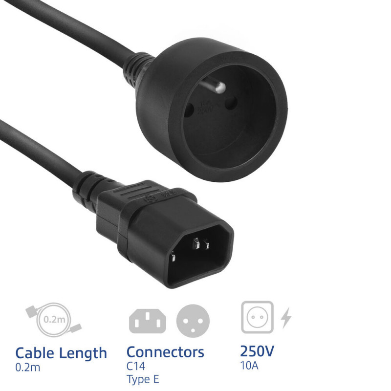 ACT netkabel C14 naar type E bus 0,2 m zwart 10A AK5385