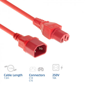 ACT netkabel C14 - C15 rood 1,5 m (AK5390)