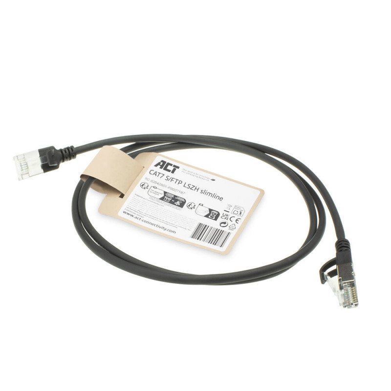 ACT 1,5 m LSZH S/FTP CAT7 slimline patchkabel, snagless, zwart (DF7951)