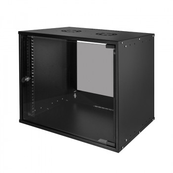 LogiLink 19-inch wandbehuizing ECO 9U, 550mm diep, glazen deur, zwart RAL 9005, voorgemonteerd W09C55B