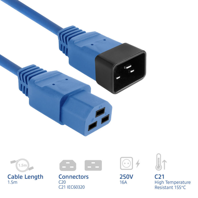 ACT netkabel C20 naar C21 IEC 60320 blauw 1,5 m (AK5366)