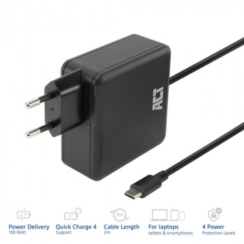 ACT USB-C laptopvoeding 100W met Power Delivery profielen, 2 m (AC2015)